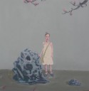 女孩 石头 花  布面油画  200×200 2007年