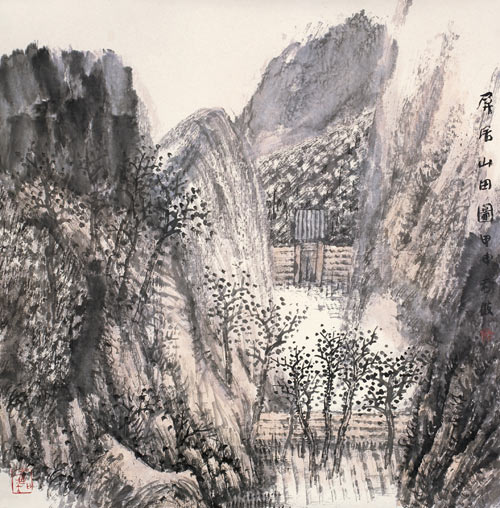 屏居山田图 镜心