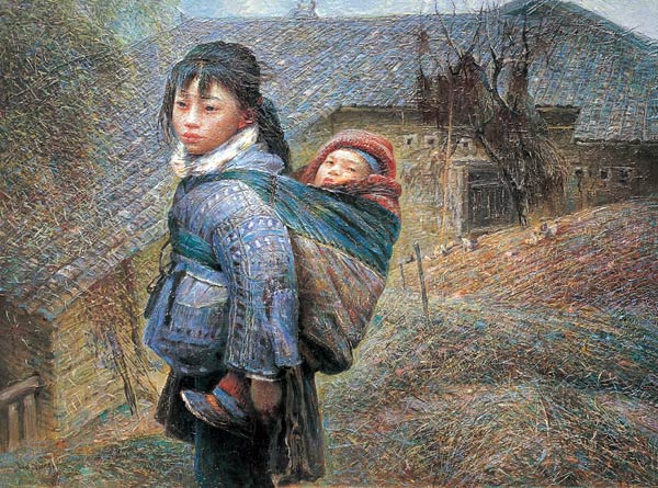 背孩子的少女