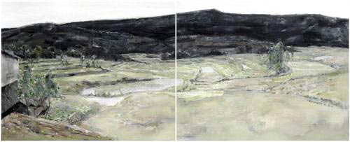 《大山脚下》油画200×80cm