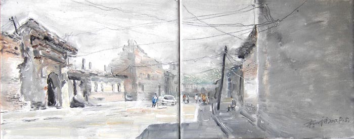 《古镇平遥—2》油画-60×24CM
