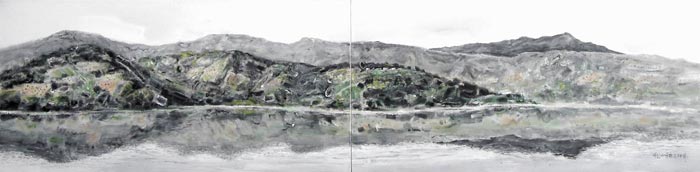 《山·水》油画200×50cm